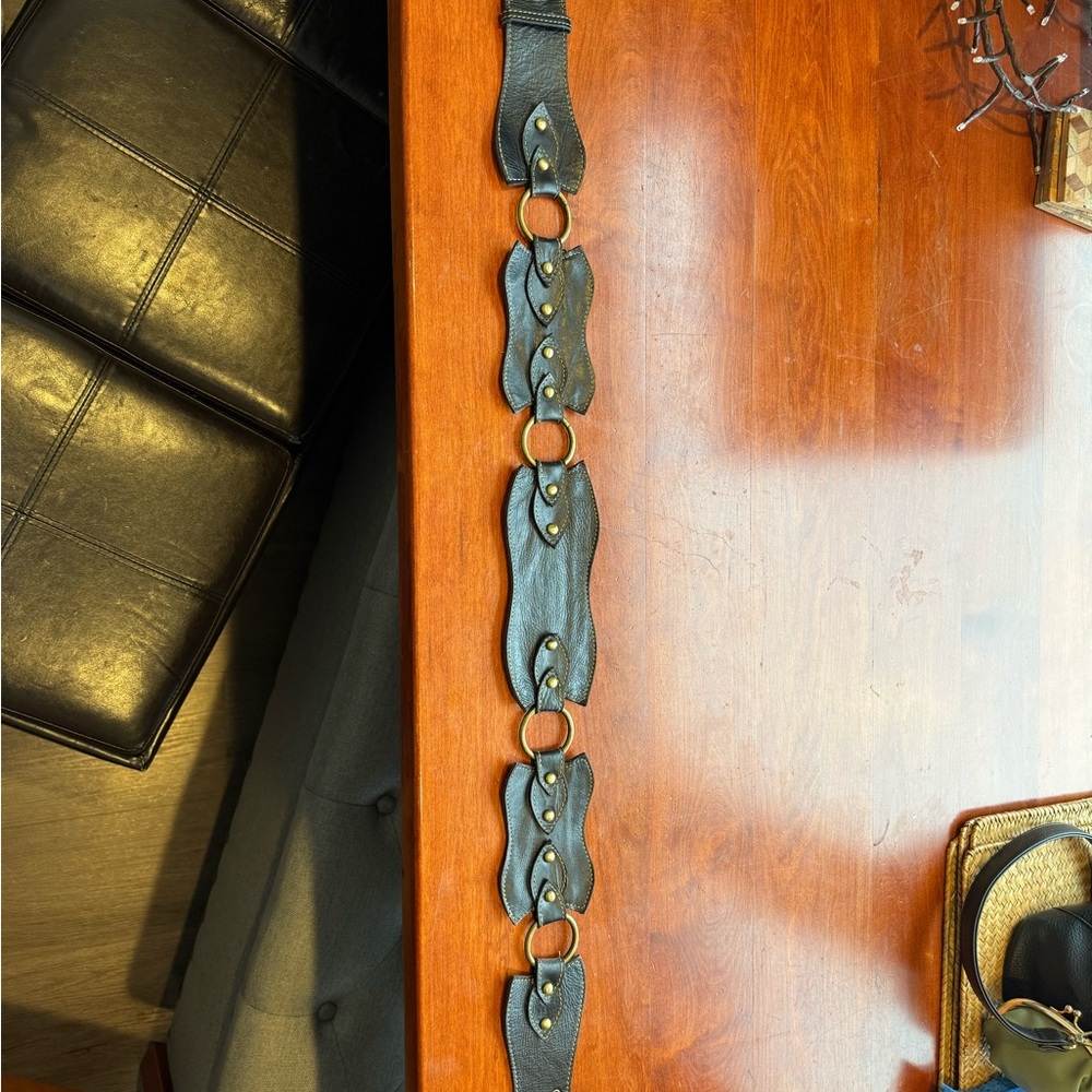 Black Leather Belt with Gold Accents
